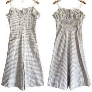 REBECCA TAYLOR Cotton Blend Preppy Classic Ruffled Striped A-Line Midi Dress 6